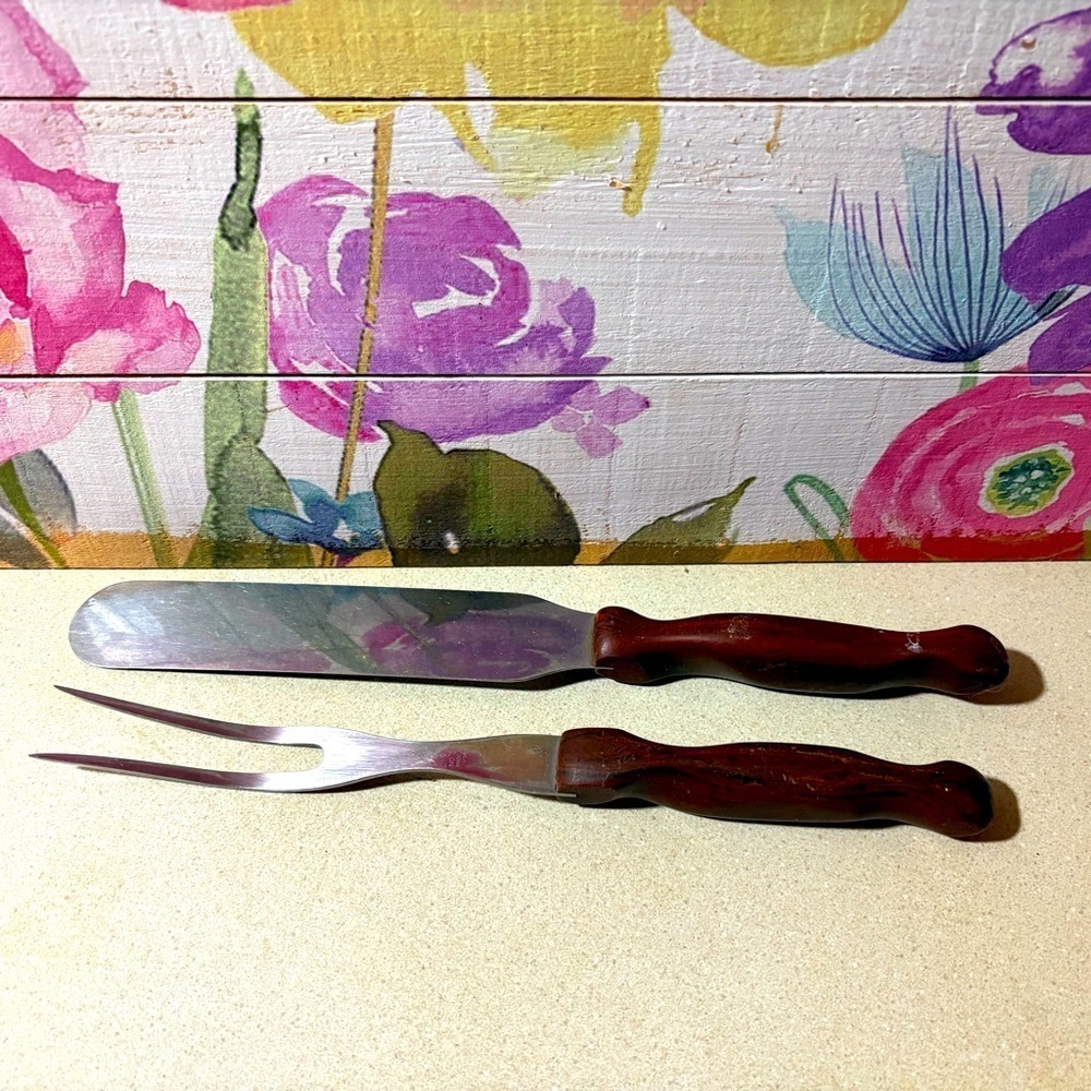 Cutco Vintage Wood Handle Carving Fork and Spreader Spatula Set